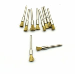 Wire Brush | TEMO 10 pc Brass Bristle 1/4" Pen Wire Brush #537 with 1/8" Shank Rotary Tool Rotary Tools Wire Brush